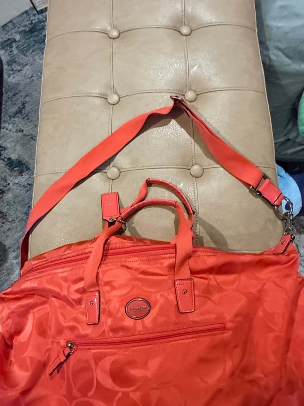 Coach Orange Signature Travel Nylon Duffle Bag 20 by 12 - Picture 3 of 12